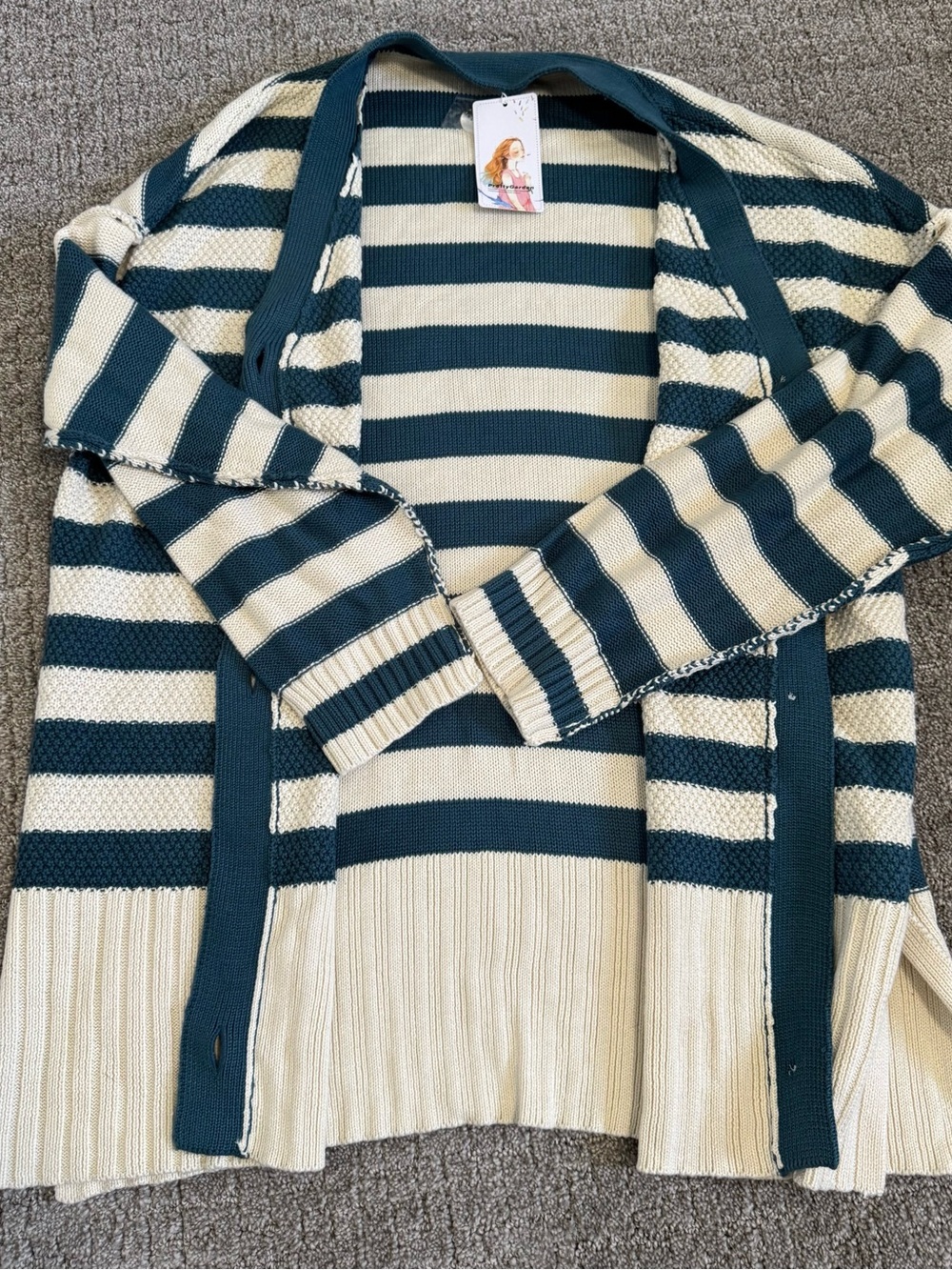 NWT PRETTYGARDEN Oversized Striped Cardigan Knit Sweater XL